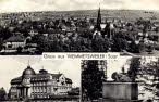 Drei Ansichten zeigen das Unterdorf mit kath. Pfarrkirche, Pfarrhaus, Illingerstraße, Schwesternhaus, das Rathaus und das Kriegerdenkmal für die gefallenen Soldaten des 1. Weltkrieges auf dem Michelsberg.