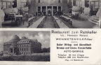 Rathaus Wemmetsweiler mit Innenansicht des groen Saales und der Gesamtansicht. Werbung mit "Restaurant zum Ratskeller".