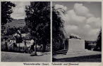Zweiteilige Ansicht mit Blick vom Bingert auf die Bahnhofstrae und auf das 1927 errichtete Kriegerdenkmal auf dem Michelsberg.