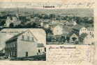 Frhe Ansicht des Unterdorfes mit Pfarrkirche, Brckenstrae (Zum Striedt) und dem Gasthaus von Johann Werkle (erbaut 1899).